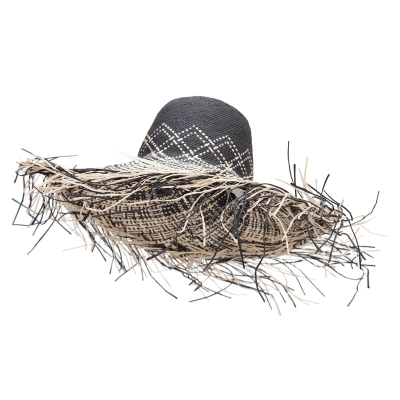 Women’s Woven Paper Long Fringed Brim Black One Size