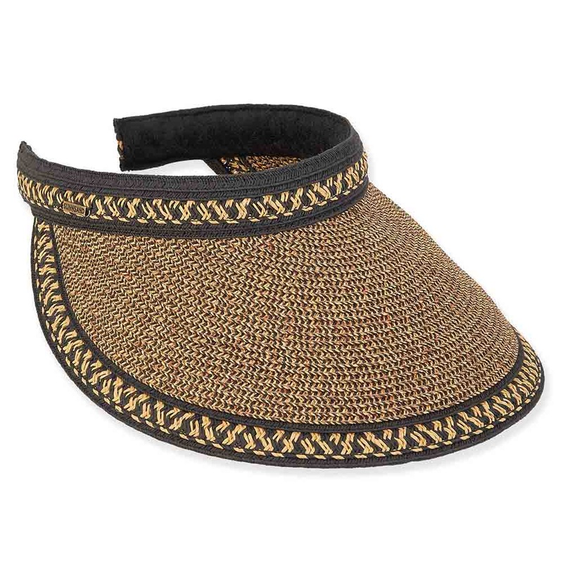 Woven Trim Straw Clip On Sun Visor – Sun ‘N’ Sand Hats Black OS