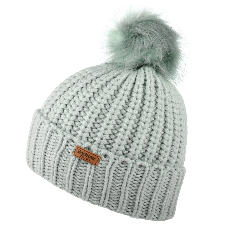 Barbour Hats Saltburn Faux Fur Pom Bobble Hat – Ice Blue 1-Size