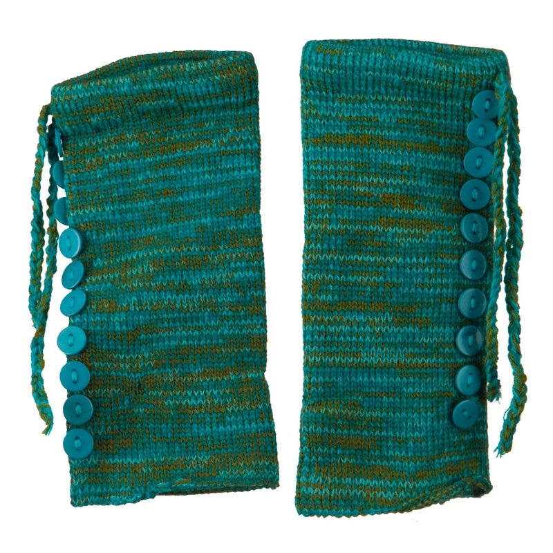 Button Accent Fingerless Arm Warmer Green One Size