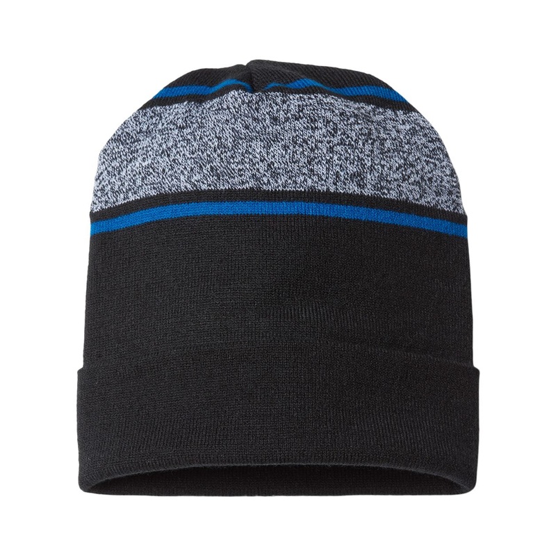 Cap America RKV12 USA-Made Variegated Striped Cuffed Beanie Black/Neon Blaze