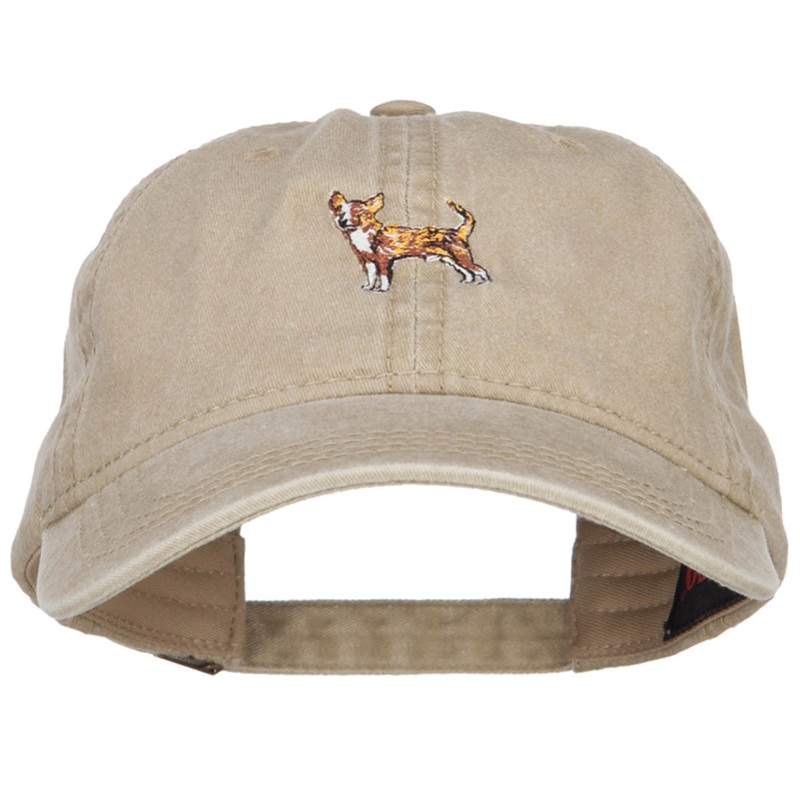 Chihuahua Embroidered Washed Buckled Cap Khaki One Size