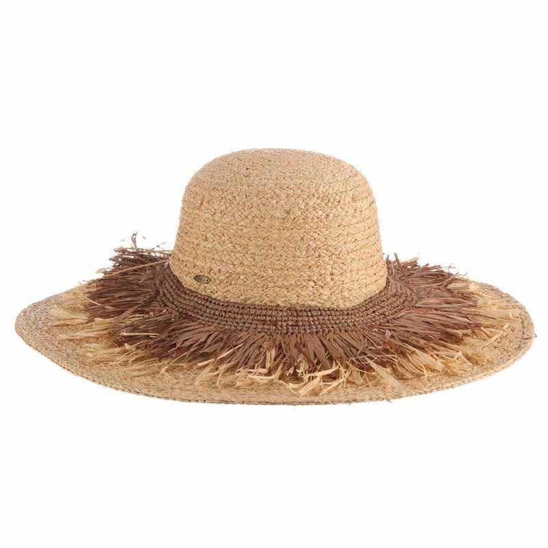 Fine Braid Raffia Sun Hat with Fringe – Scala Collection Natural OS (57 cm)