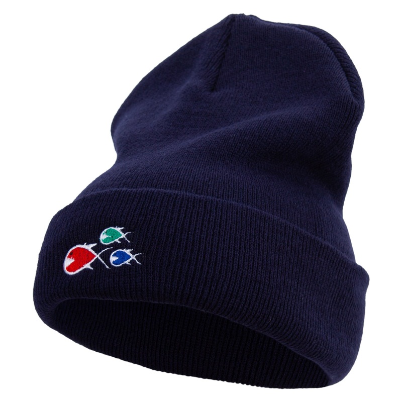 Fish Flock Gang Embroidered 12 Inch Solid Long Beanie Made in USA Navy One Size