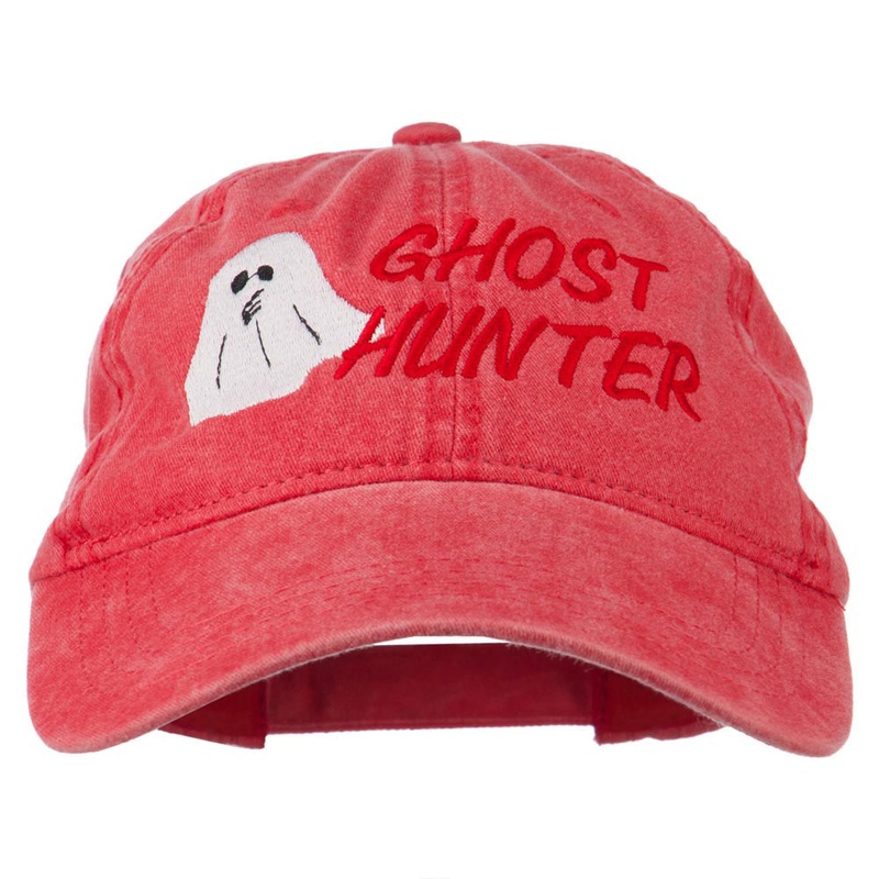 Halloween Ghost Hunter Embroidered Washed Dyed Cap Red One Size