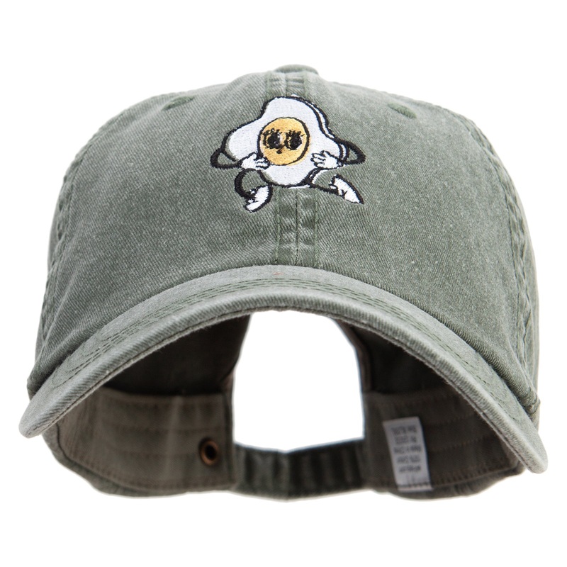 Happy Egg Character Embroidered Big Size Washed Pigment Dyed Cap Olive XL-3XL