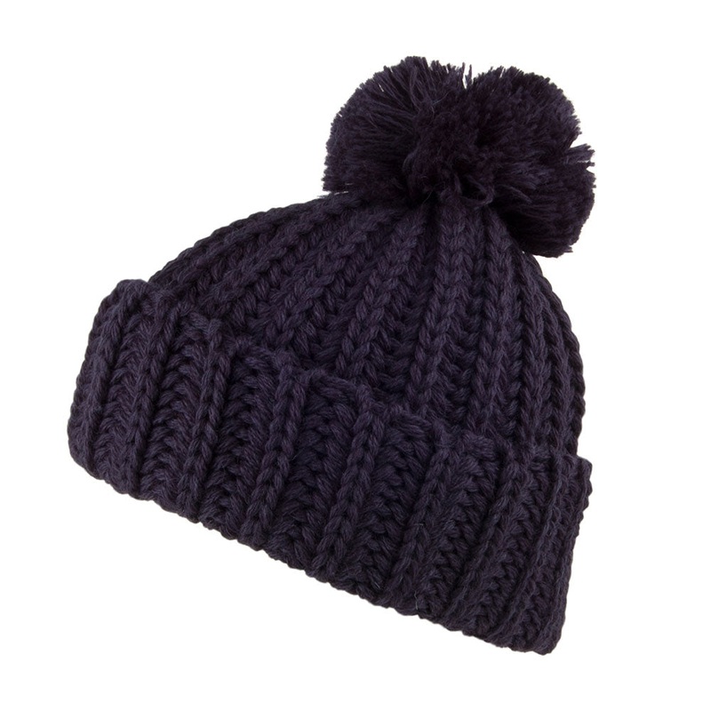 Highland 2000 Cuffed Chunky English Wool Bobble Hat – Navy Blue 1-Size