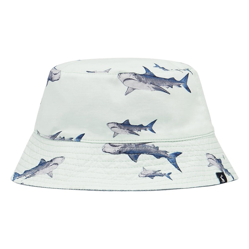 Joules Hats Kids Brit Sharks Reversible Bucket Hat – Light Green Age 4-7 Years