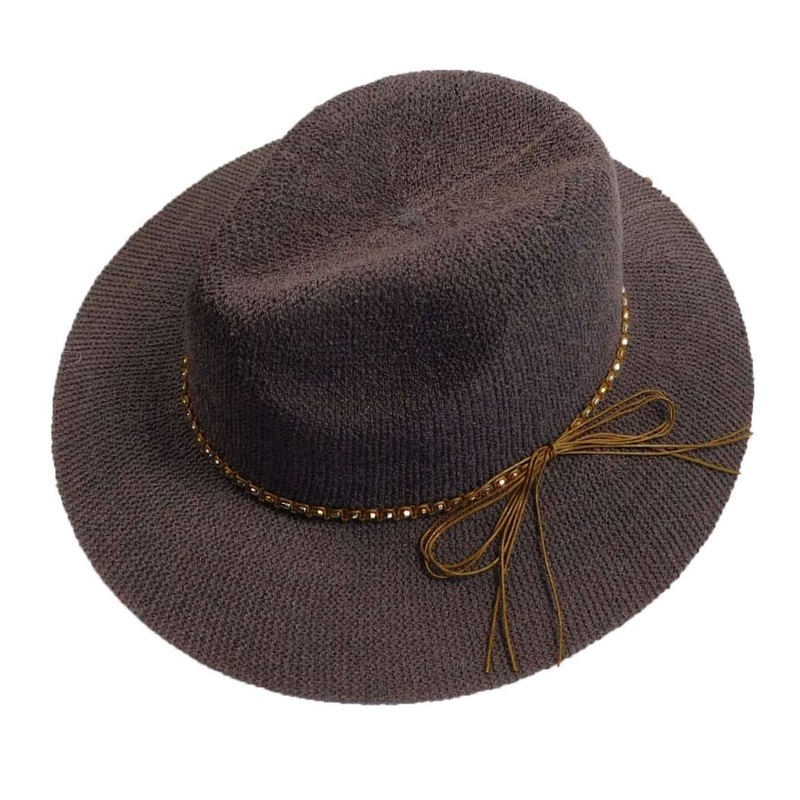Knitted Panama Hat with Beaded Band – Grey Grey Medium (57 cm)