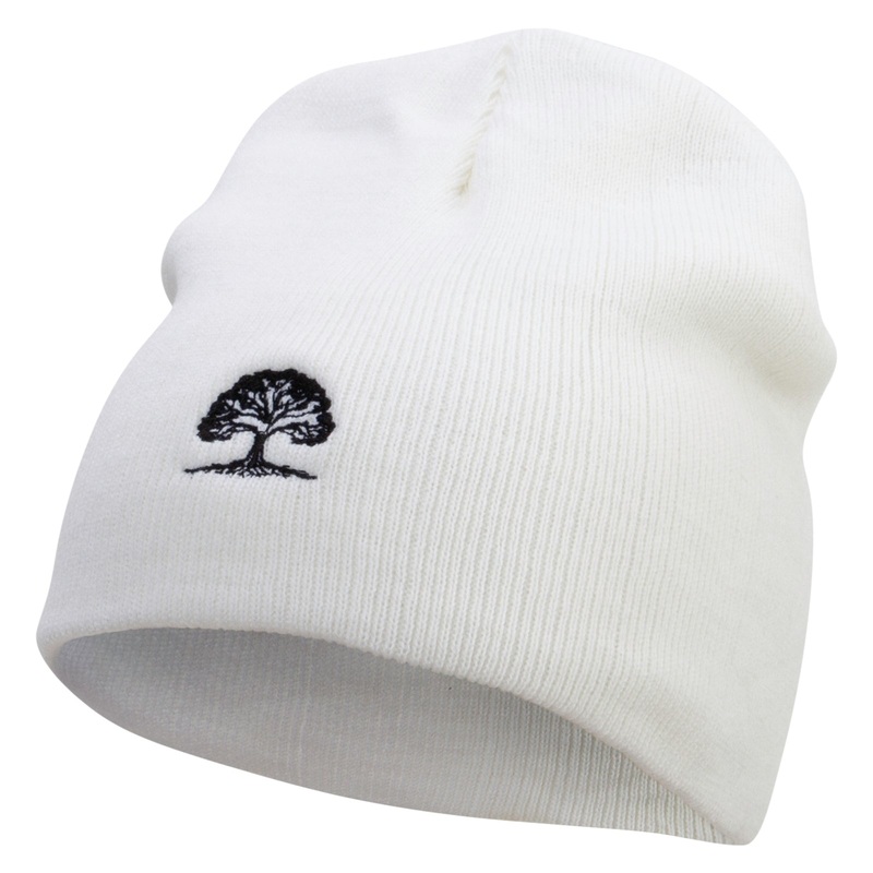 Pine Tree Logo Embroidered 8 Inch Short Beanie White One Size