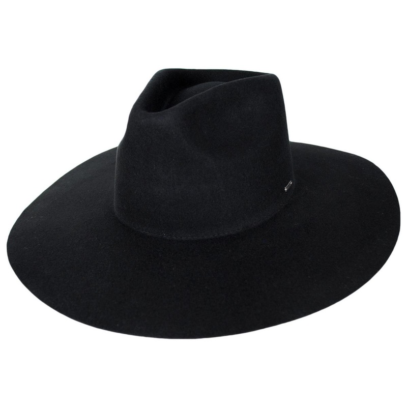 Primrose Wool Felt Wide Brim Fedora Hat BLACK XS