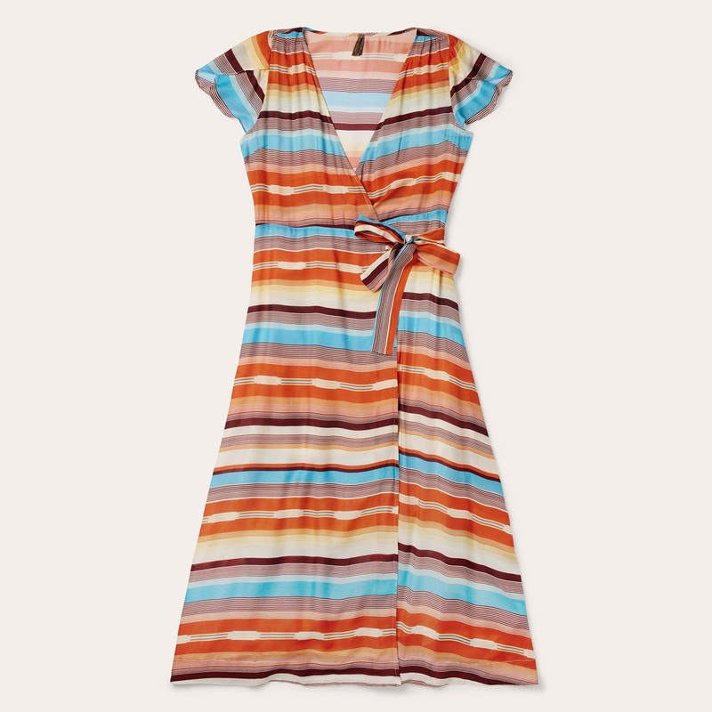 Sunset Serape Print Rayon Herringbone Wrap Front Dress Multi XS