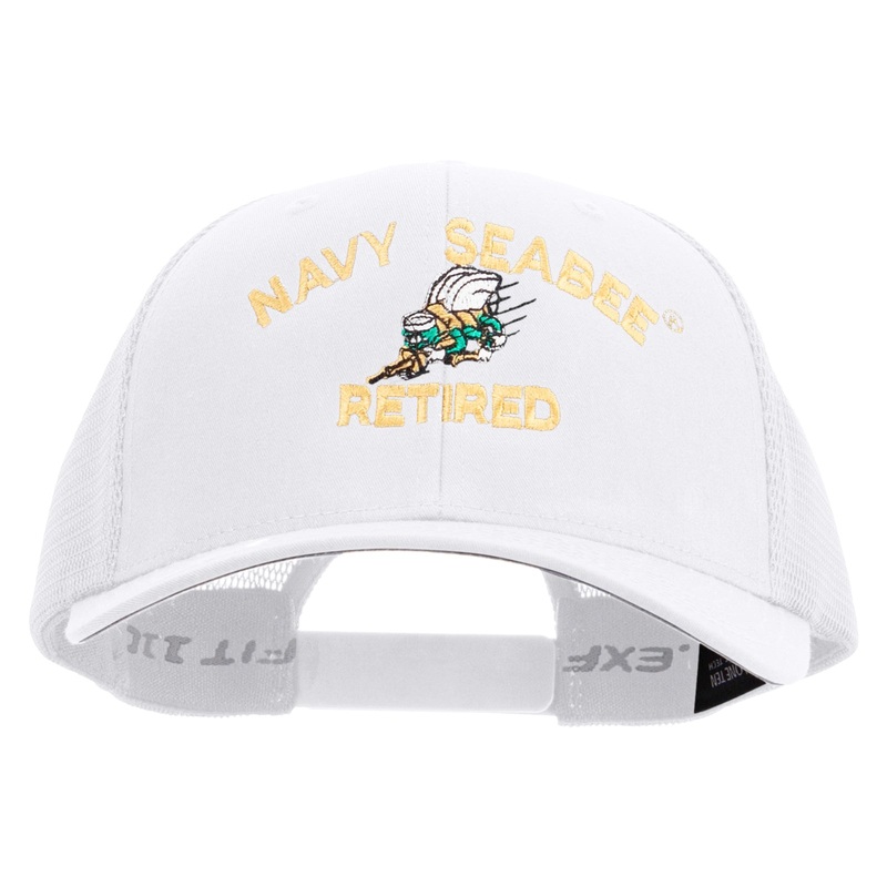 US Navy Seabee Retired Embroidered Flexfit Mesh Trucker Cap White One Size