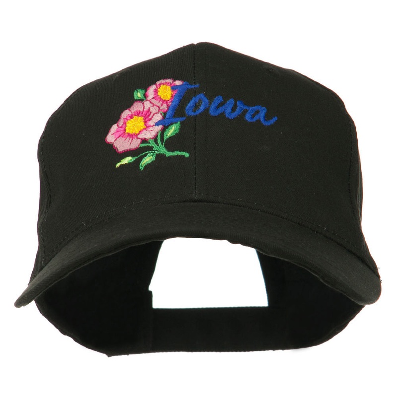 USA State Iowa Wild Rose Embroidered Low Profile Cap Black One Size