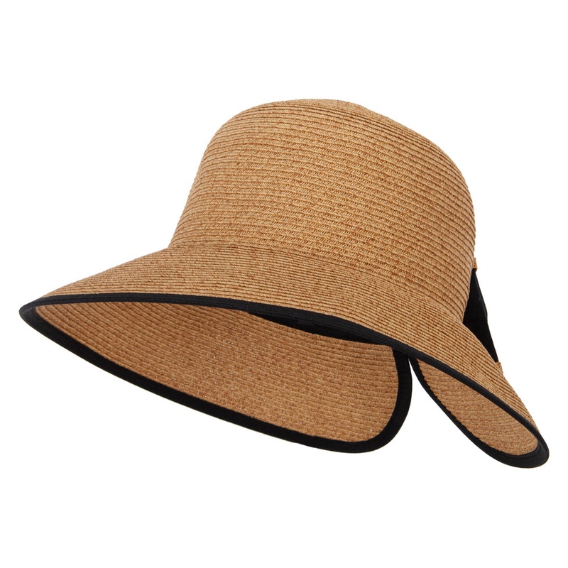 Women’s Paper Braid Bow Accented V-Cut Split Wide Brim Bucket Hat White Toast One Size