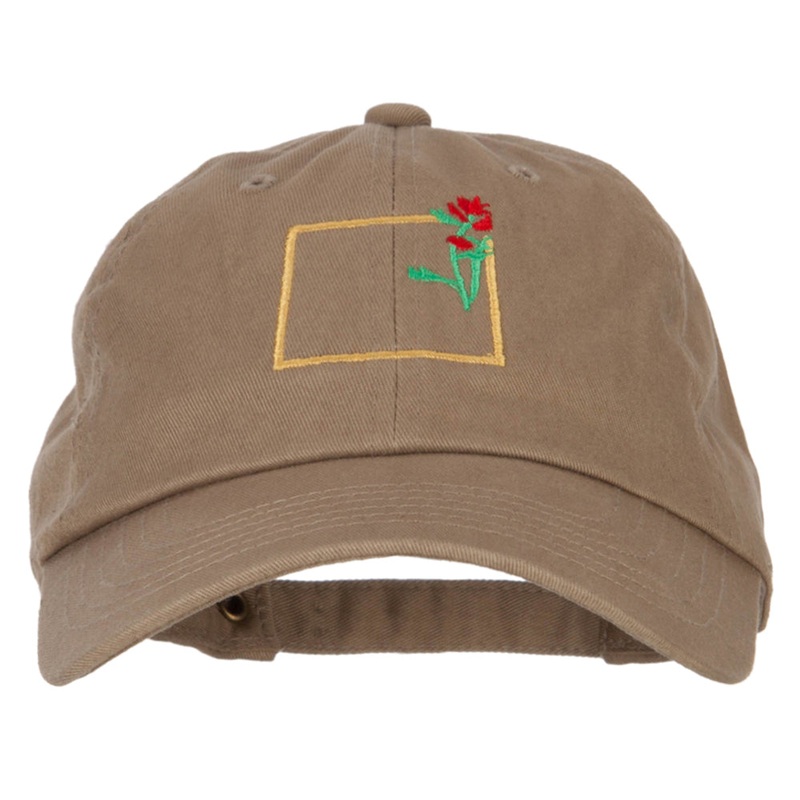 Wyoming Indian Paintbrush with Map Embroidered Unstructured Washed Cap Khaki One Size