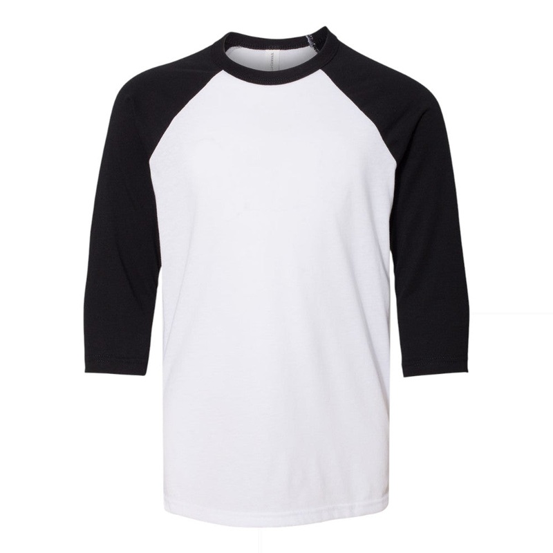 BELLA+CANVAS 3200Y Youth Three-Quarter Sleeve Baseball Tee White/Black S