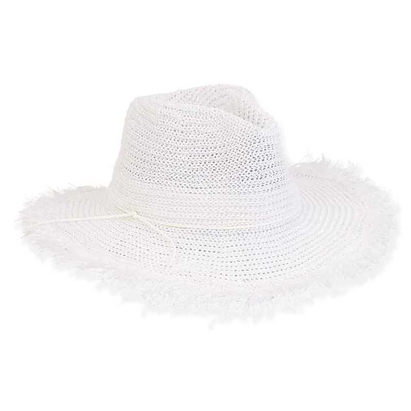 Crochet White Straw Frayed Edge Summer Hat for Petites – Sunny Dayz White Small (56 cm)