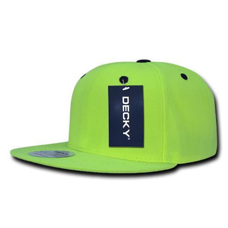 Decky 1077 Neon Snapback Hat, 6 Panel Flat Bill Cap – CASE Pricing Neon Yellow