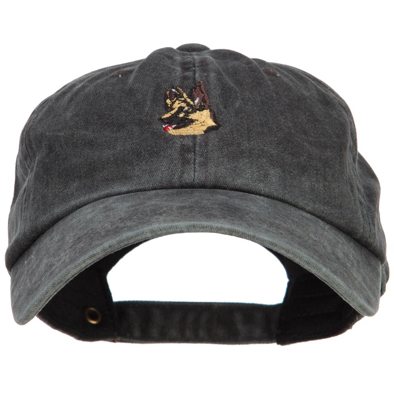 German Shepherd Head Embroidered Washed Cotton Twill Cap Black One Size