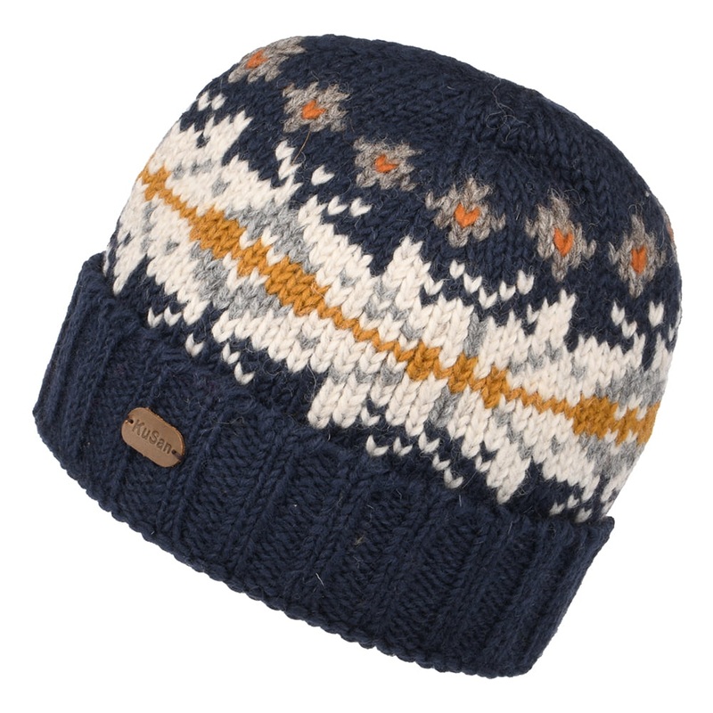 Kusan Snowflake Turn Up Beanie Hat – Navy-Cream 1-Size