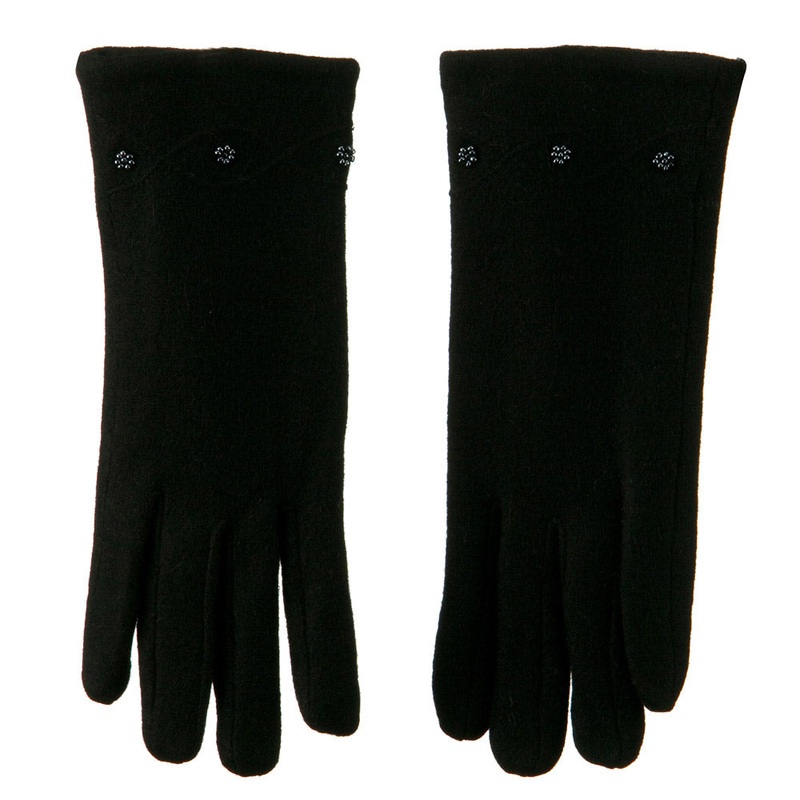Ladies Cashmere Criss Cross Horizontal Stitching Beaded Glove Grey One Size