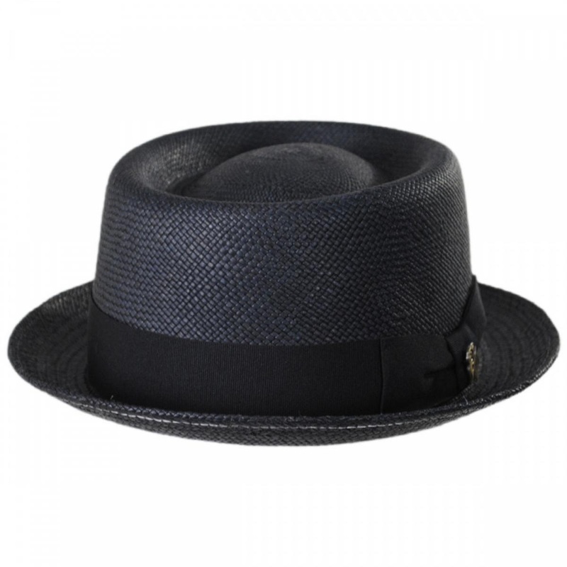 Panama Straw Pork Pie Hat BLACK S