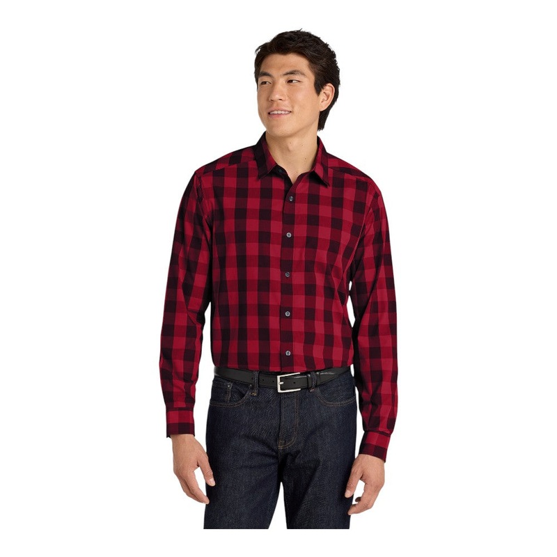 Port Authority W670 Everyday Plaid Shirt Rich Red XS