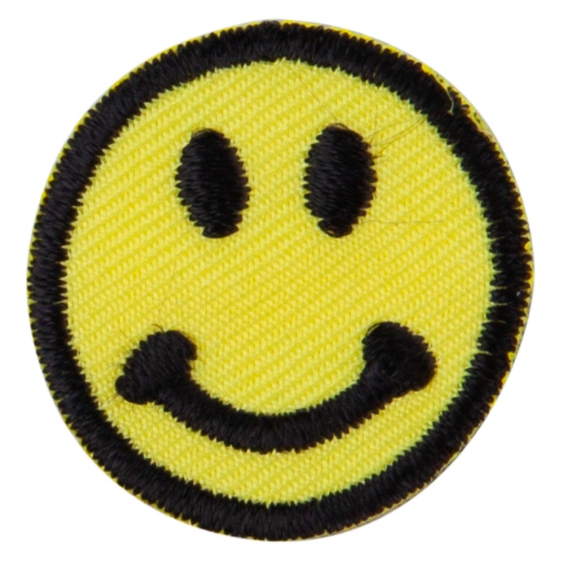 Round Smile Face Embroidered Patch Yellow Black One Size