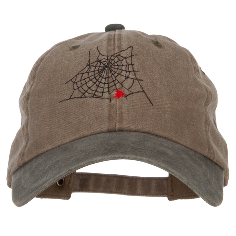 Spider Web Embroidered Unstructured Cotton Cap Khaki Green One Size