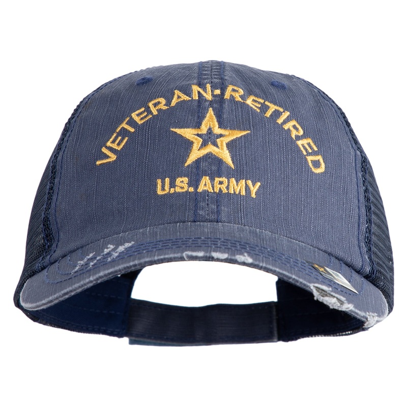 Star US Army Veteran Retired Embroidered Low Profile Special Cotton Mesh Cap Navy One Size