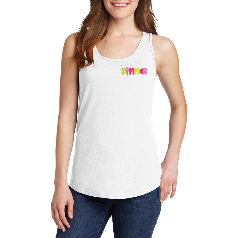 Summer Vibez Graphic Design Ladies Big Size Port & Company Core Cotton Tank Top T-Shirt White XS