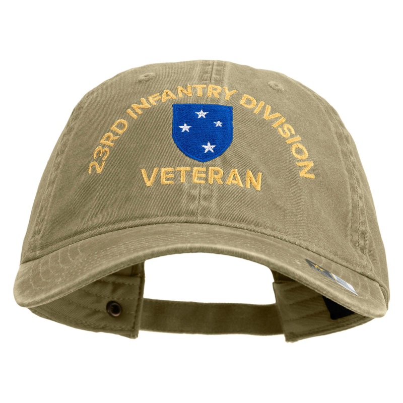 U.S. Army 23rd Infantry Division Embroidered Washed Solid Pigment Dyed Cotton Twill Brass Buckle Cap Khaki One Size