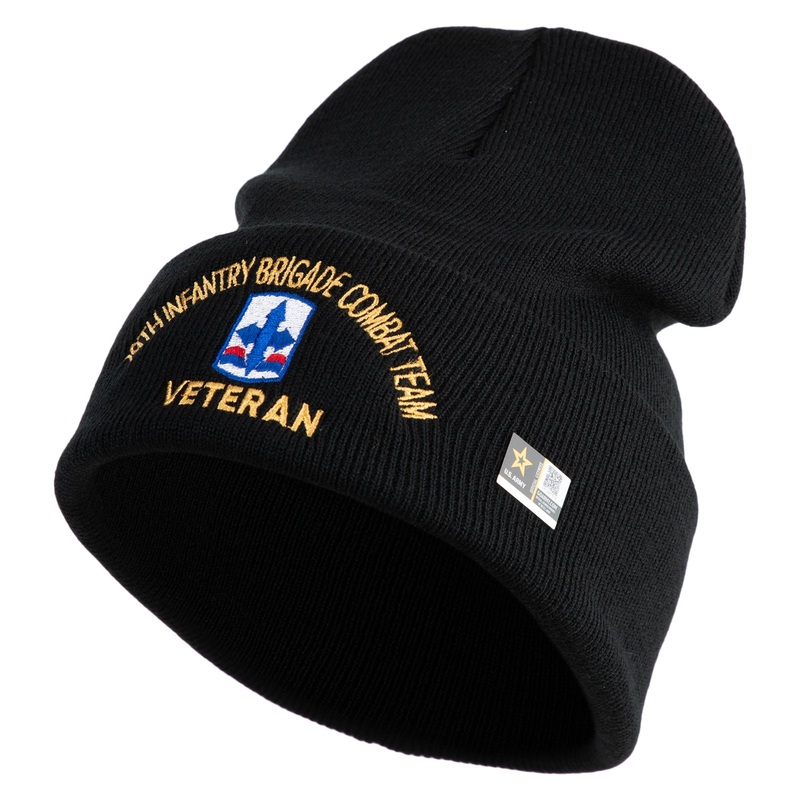 U.S. Army 29th Infantry Brigade Combat Team Logo Embroidered 12 Inch Solid Knit Cuff Long Beanie Made in USA Black One Size