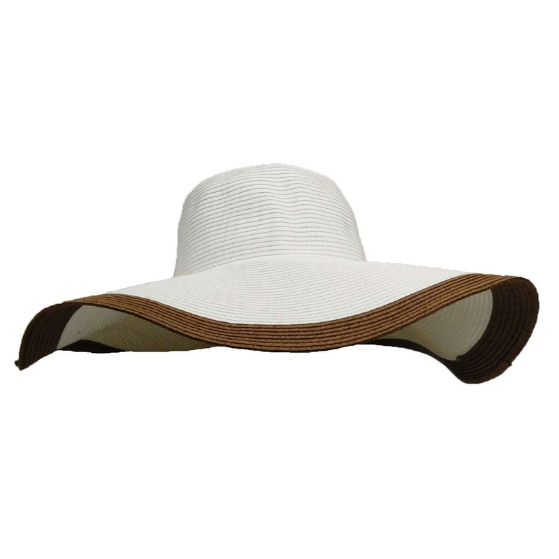 Wide Brim Sun Hat with Contrast Trim White