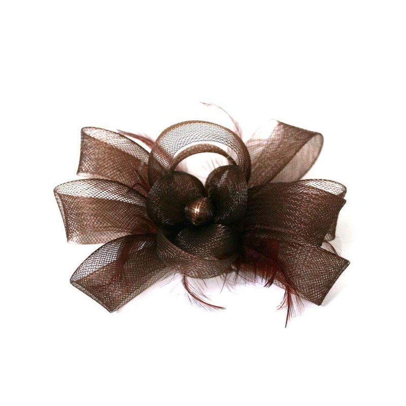 Bead Center Fascinator-Brooch Brown