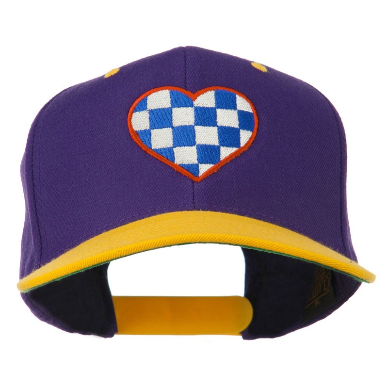 Checkered Heart Embroidered Wool Blend Cap Purple Gold One Size