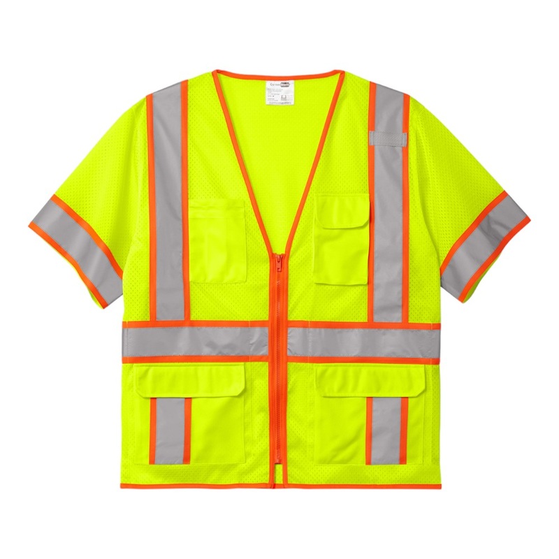 CornerStone ANSI 107 Class 3 Surveyor Mesh Zippered Two-Tone Short Sleeve Vest CSV106 Safety Yellow M
