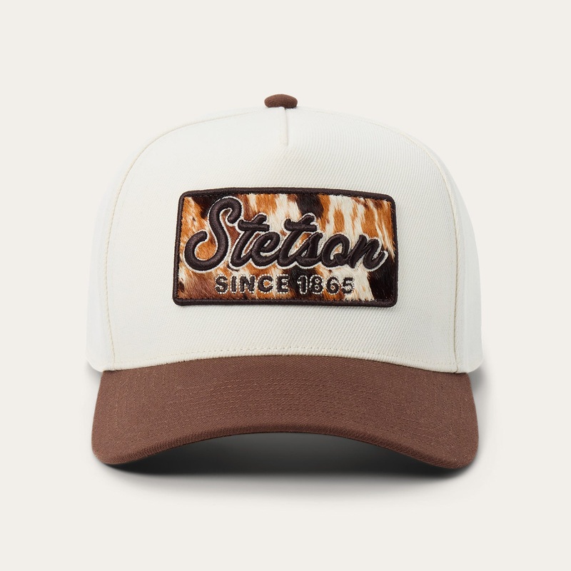 Cowhide Patch Trucker Hat Off White / Brown O/S