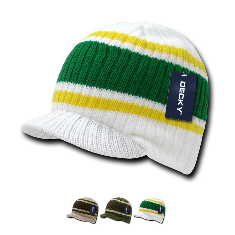 Decky 620 Striped Jeep Knit Beanie Cap Khaki/Brown/Olive