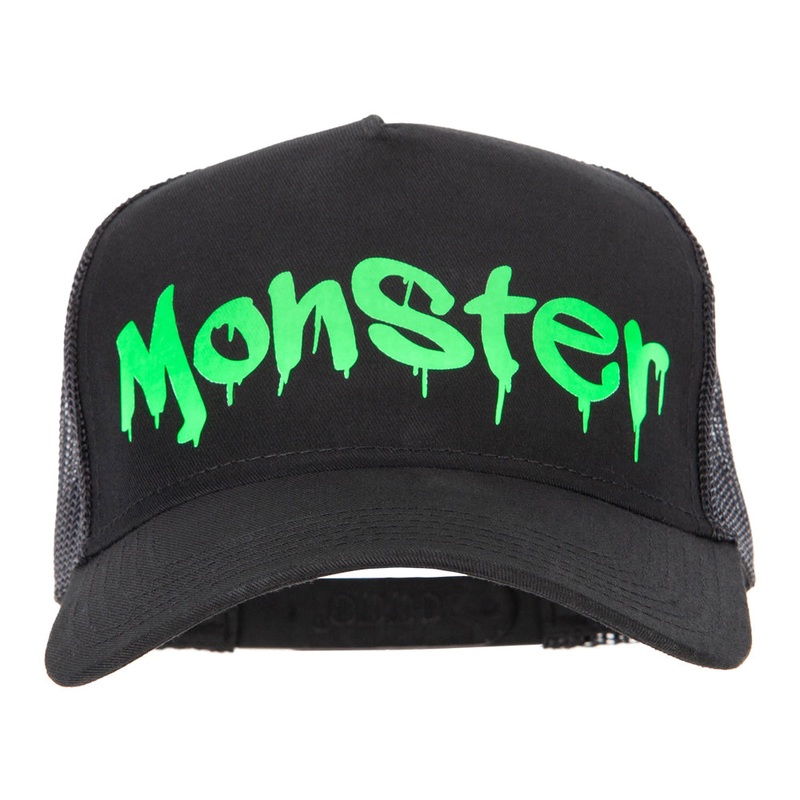 Halloween Monster Design Heat Transfer Solid Cotton Twill 5 Panel Mesh Cap Black One Size