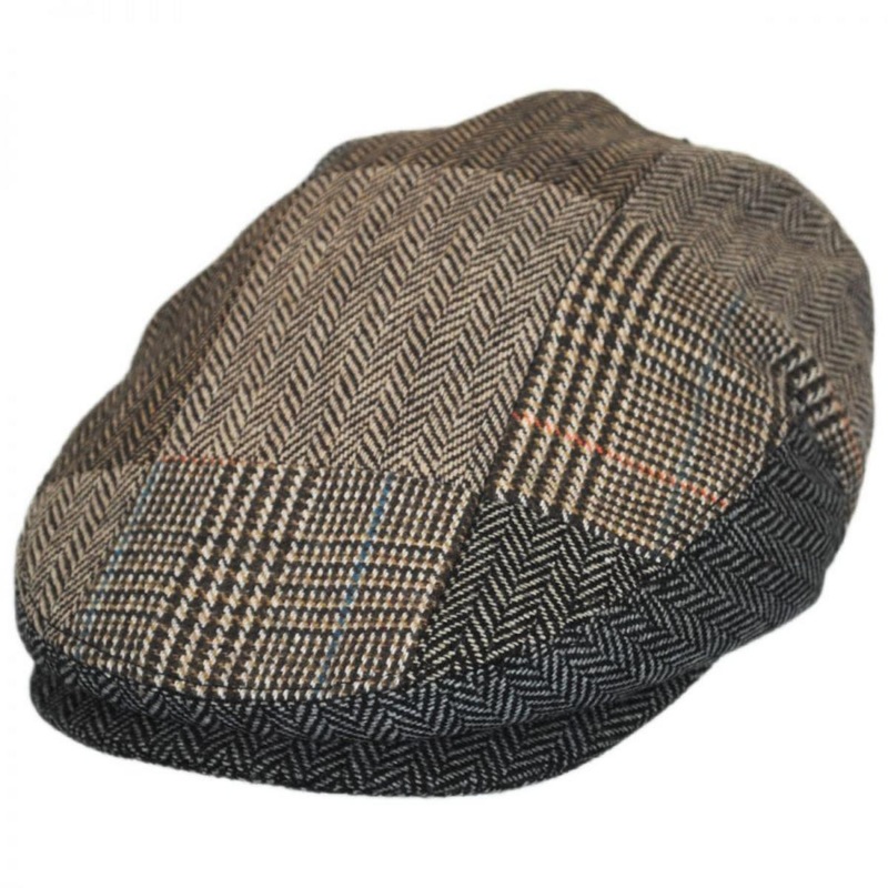 Herringbone Patchwork Wool Blend Ivy Cap BROWN/GREY S