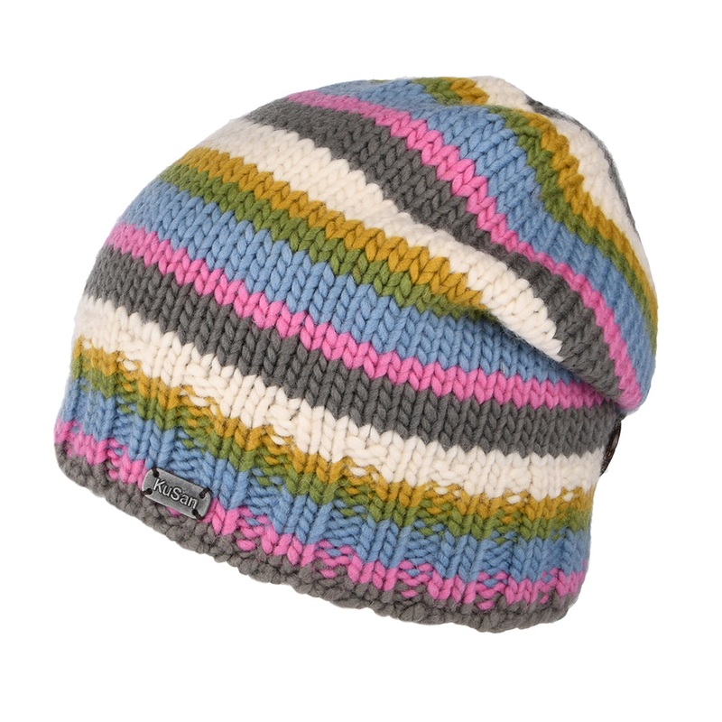 Kusan Striped Button Down Beanie Hat – Light Blue-Pink-Cream 1-Size