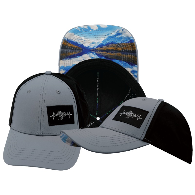 Mountains Hat – Low Profile – Ponytail – Gray Blue / Black – Laser Mesh
