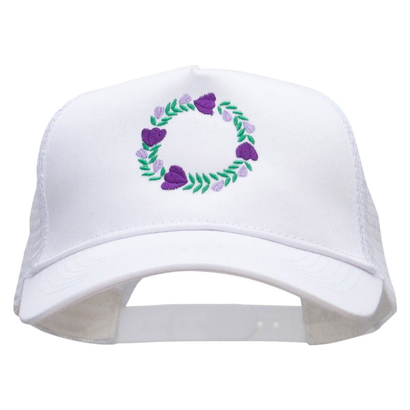 Purple Wreath Five Panels Pro Style Trucker Mesh Cap White One Size