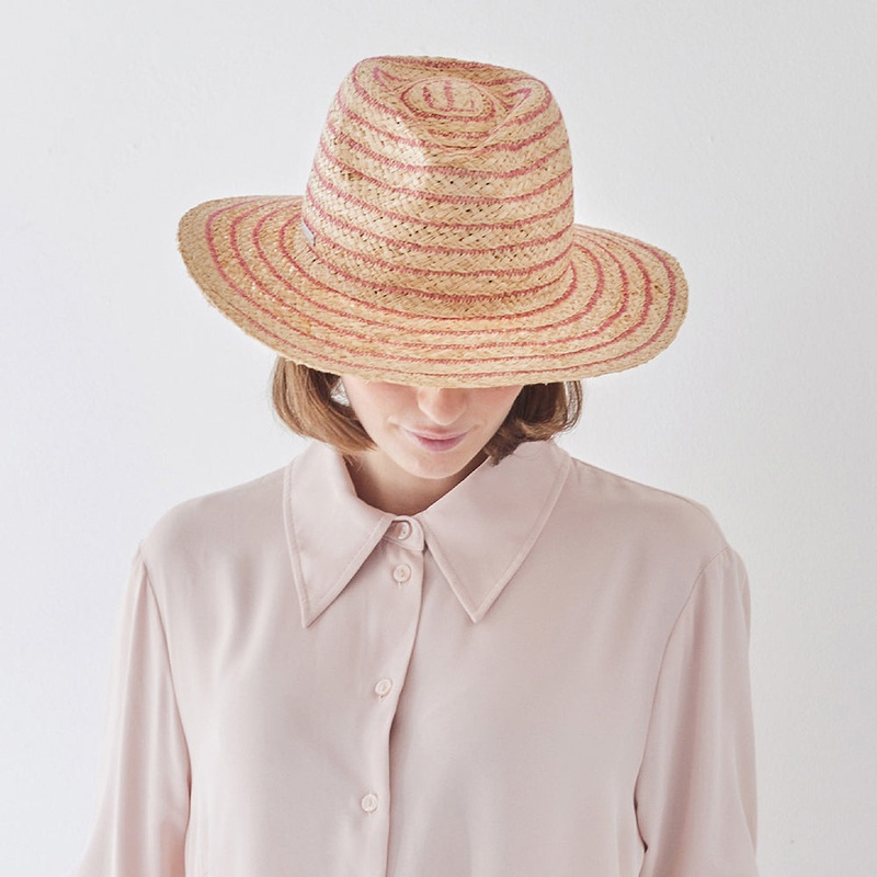 Seeberger Hats Crushable Raffia Straw Fedora Hat – Natural-Pink 1-Size