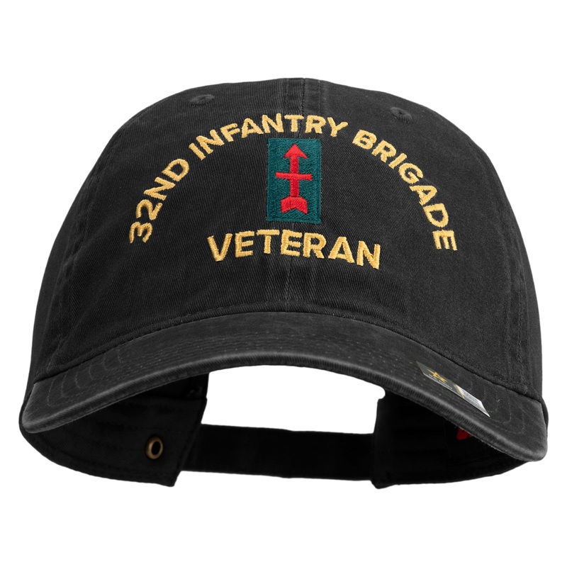 U.S. Army 32nd Infantry Brigade Embroidered Washed Solid Pigment Dyed Cotton Twill Brass Buckle Cap Black One Size