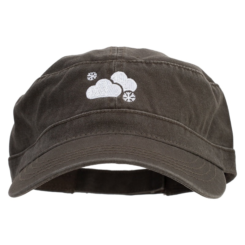 Winter Snowfall Embroidered Garment Washed Adjustable Army Cap Dk Olive Green One Size