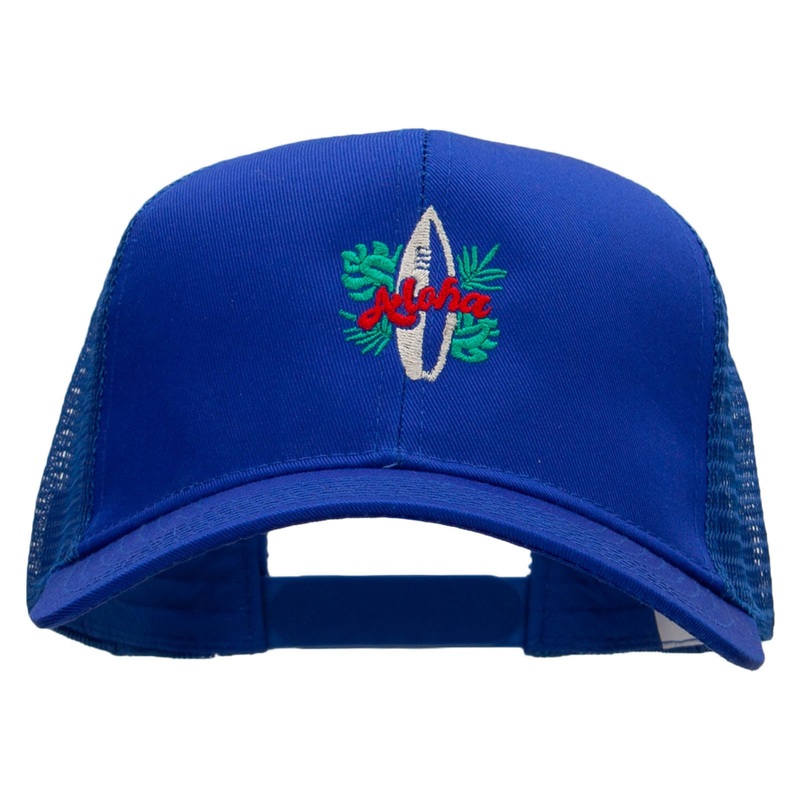 Aloha Surf Board Embroidered Solid Cotton Prostyle Twill Mesh Cap Royal One Size