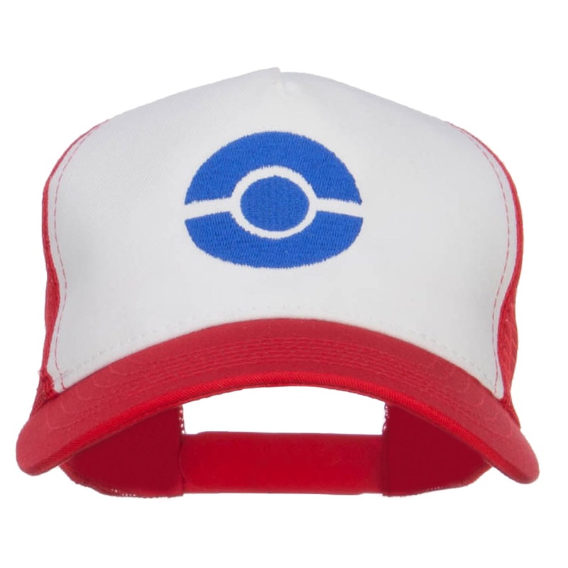 Ash Ketchum Embroidered Mesh Cap White Red One Size
